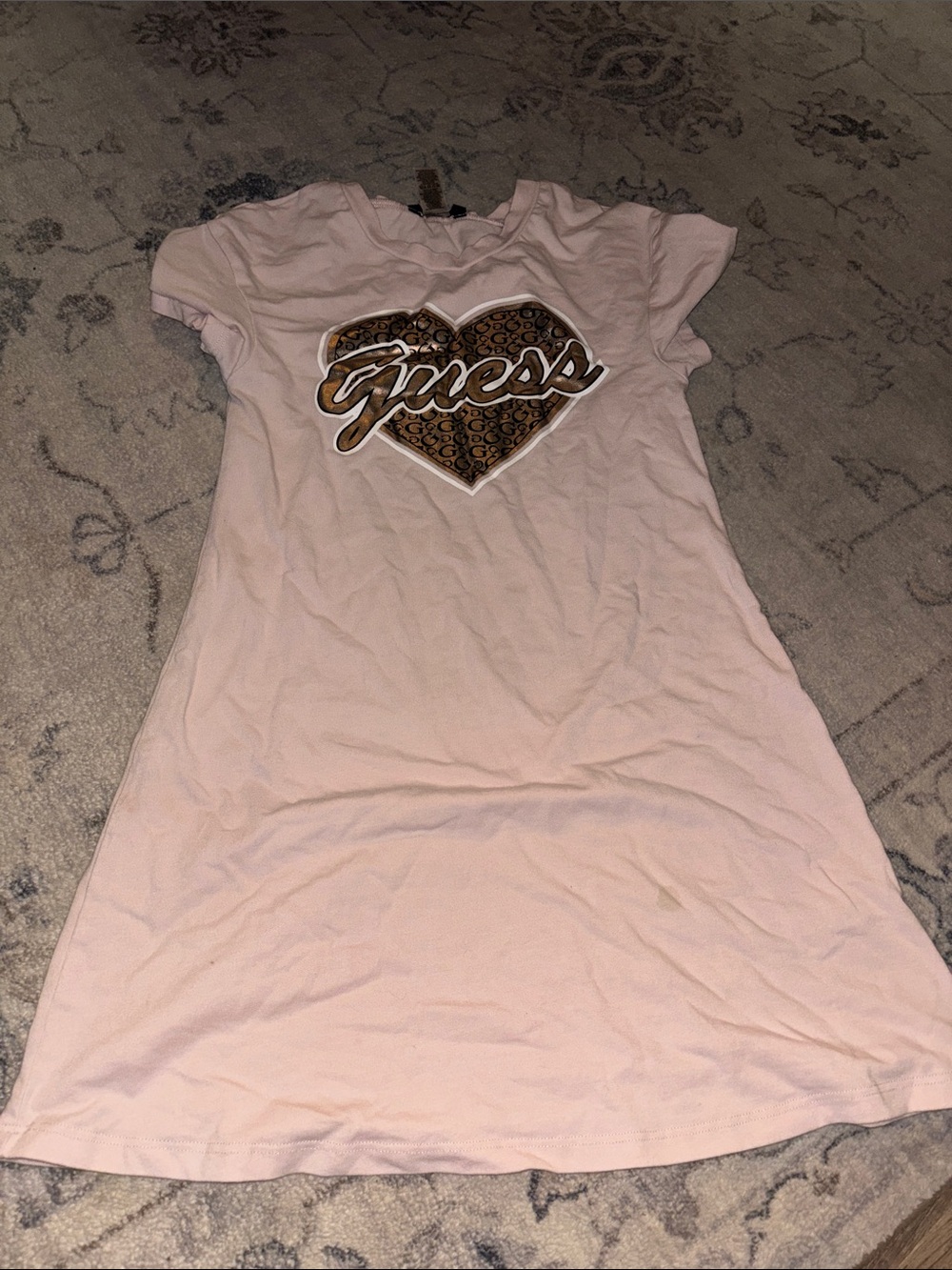 Guess Light Pink Tee Dress with Gold Brown Heart Logo